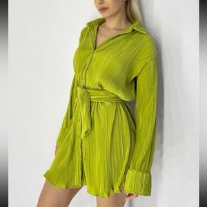 SHEIN Adjustable Belted Green Dress